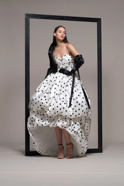 Isabel Sanchis Strapless Polka Dot High-low Gown