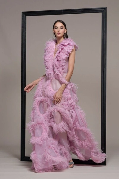 Isabel Sanchis Feathered Evening Gown In Purple