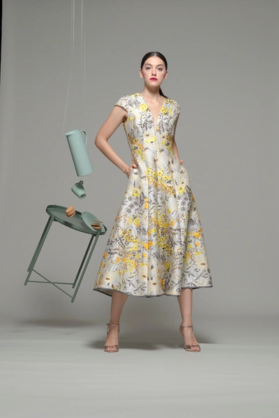 Isabel Sanchis Floral Cap Sleeve Midi-tea Dress