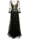 Marchesa Notte Floral Embroidery Gown In Black