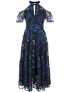 Marchesa Notte Floral Cold Shoulder Dress In Blue