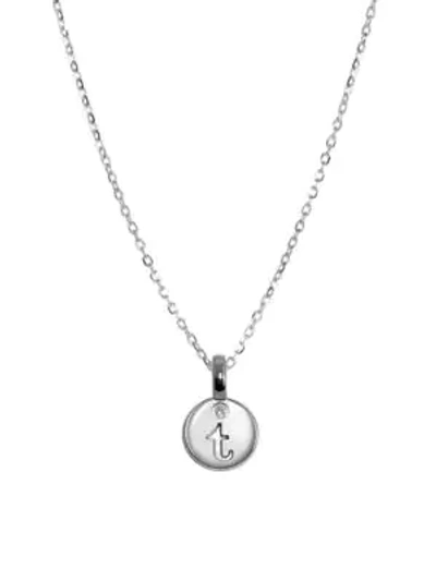 Alex Woo Diamond And Sterling Mini Letter T Silver Necklace