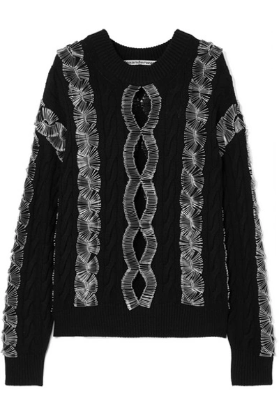 Alexander Wang Embellished Cutout Cable-knit Sweater In Black