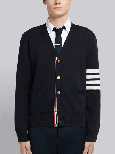 Thom Browne 4-bar Milano Stitch Cardigan In Dark Blue