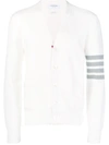 Thom Browne Stripe Sleeve Milano Stitch Cardigan In White