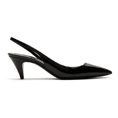 Saint Laurent Charlotte Slingbacks Fitted In Patent Leather In Black