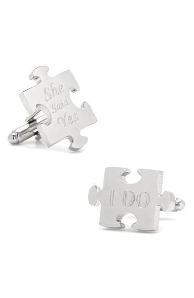 Cufflinks, Inc Wedding Puzzle Pieces Cuff Links In Silver