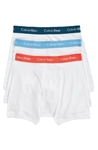 Calvin Klein 3-pack Boxer Briefs In White W/ Orange/ Blue