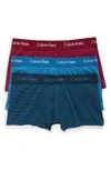 Calvin Klein 3-pack Stretch Cotton Low Rise Trunks In Blue/ Spellbound/ Fervent