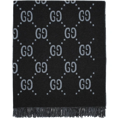 Gucci Gg Logo Intarsia Wool Scarf In Grey