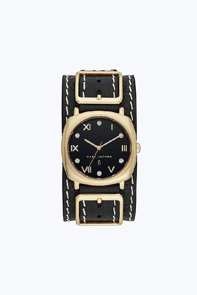 Marc Jacobs Mandy Leather Strap Watch, 34mm In Black/ Gold