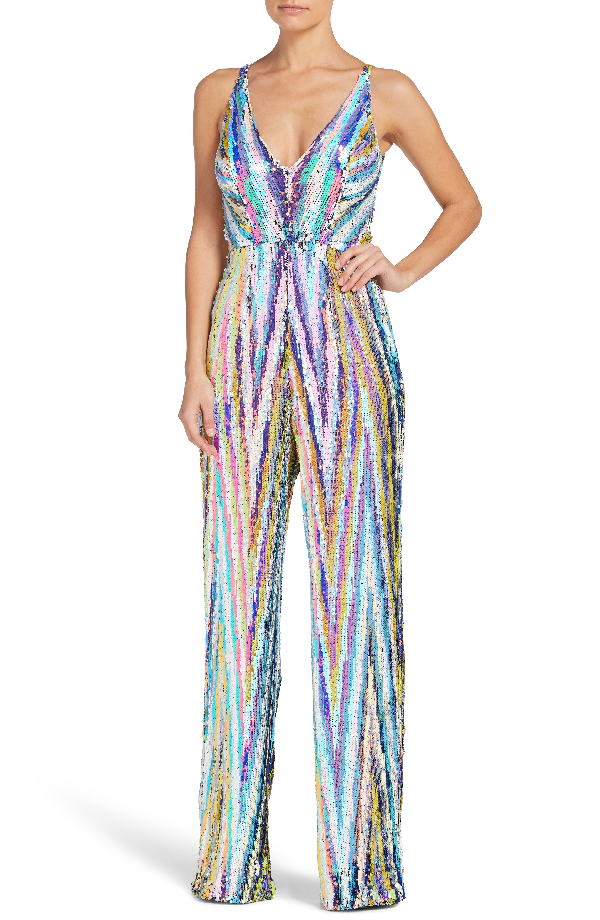 Dress The Population Charlie Sequin Jumpsuit In Opal Multi | ModeSens