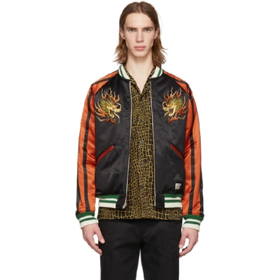 Wacko Maria Reversible Multicolor Ska Bomber Jacket In Blk/blk