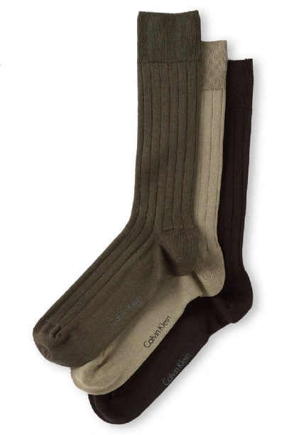 Calvin Klein 3-pack Wide Rib Socks In Chocolate Multi