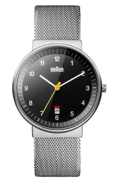 Braun 'classic' Mesh Strap Watch, 40mm In Silver/ Black/ Silver