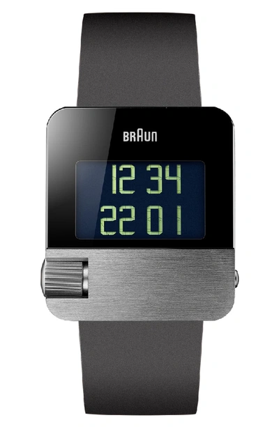 Braun Prestige Digital Rubber Strap Watch, 42mm In Black/ Silver
