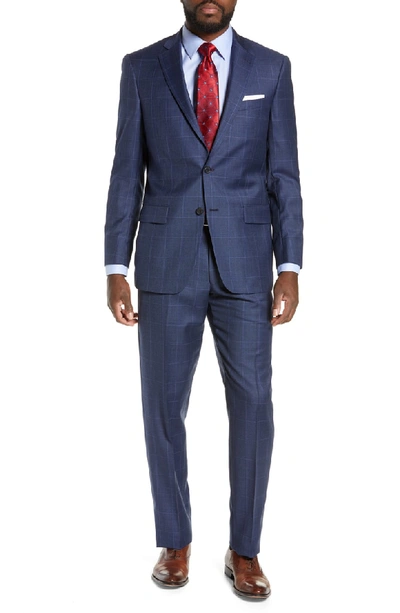 Hart Schaffner Marx New York Classic Fit Windowpane Wool Suit In Mid Blue