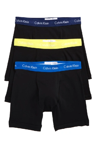 Calvin Klein 3-pack Boxer Briefs In Black W/ Sunbeam/ Blue Multi