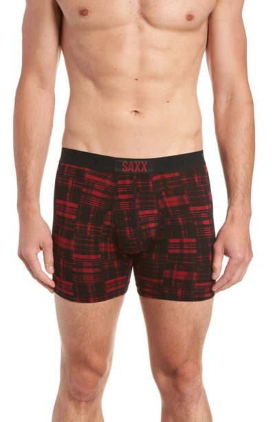 Saxx Vibe Plaid Performance Boxer Briefs In Red Patched Plaid