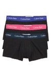 Calvin Klein 3-pack Stretch Cotton Low Rise Trunks In Black/ Rosy/ Submerge