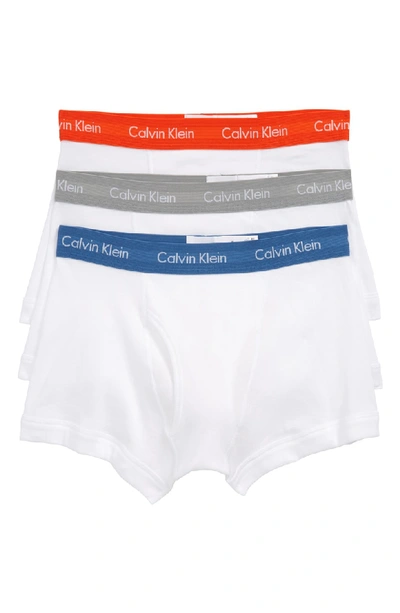 Calvin Klein Cotton Trunks In White/ Oriole/ Stony