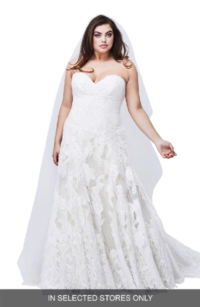 Watters Lyric Strapless Lace Ballgown Wedding Dress In Ivory/ Ivory