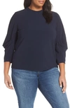 Vince Camuto Draped Sleeve Top In Classic Navy