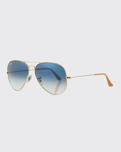 Ray Ban Aviator Flash Lenses Sunglasses Gold Frame Blue Lenses 58-14