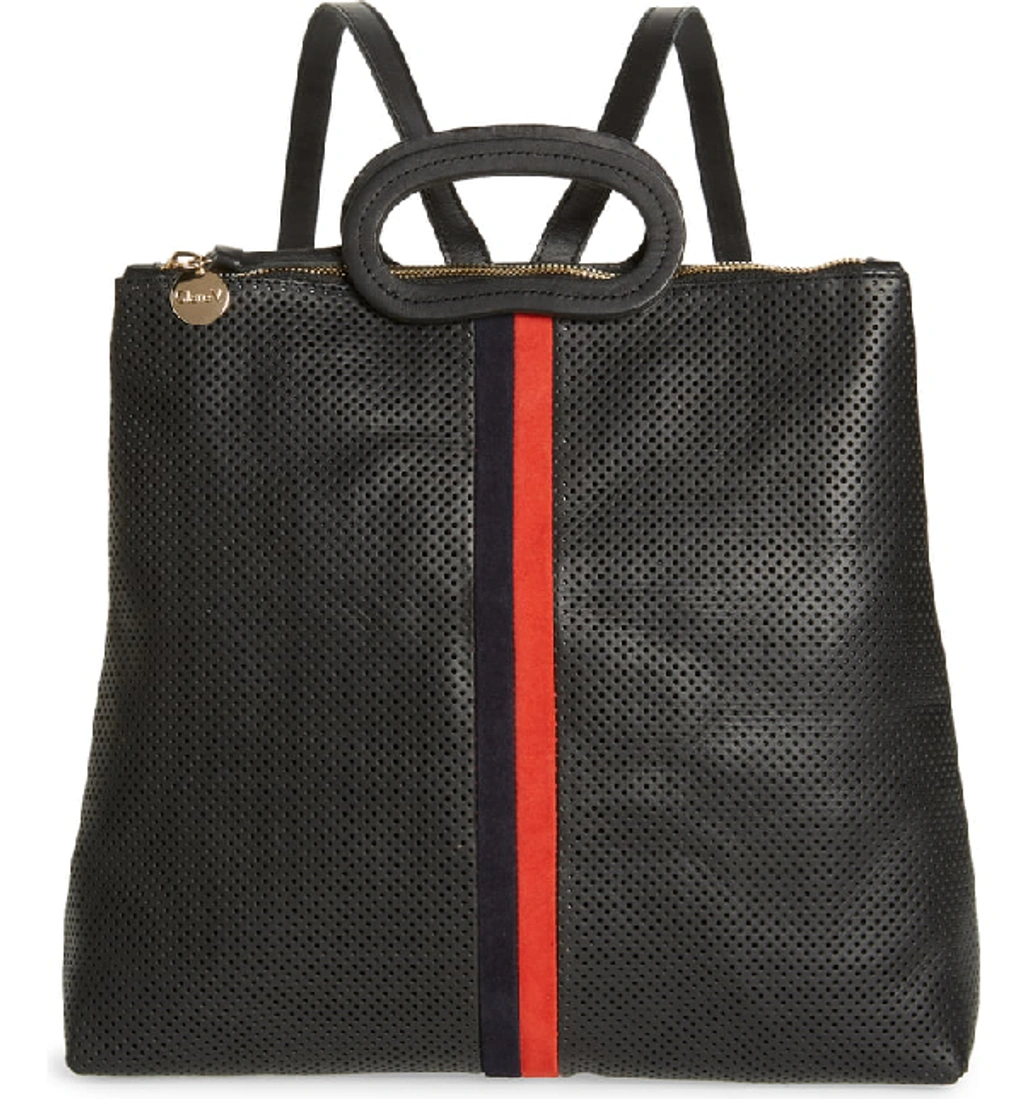 Clare V Marcelle Perforated Leather Backpack Black In Black Perf