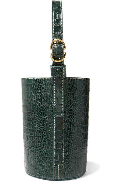 Trademark Small Croc-effect Leather Bucket Bag In Dark Green