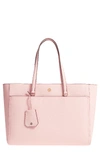 Tory Burch Robinson Leather Tote - Pink In Pale Apricot / Royal Navy