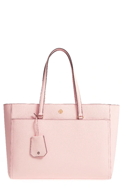 Tory Burch Robinson Leather Tote - Pink In Pale Apricot / Royal Navy
