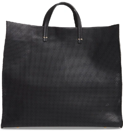 Clare V Simple Perforated Leather Tote - Black In Black Perf
