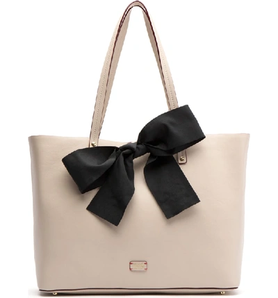 Frances Valentine Trixie Leather Tote - Beige In Oyster/ Black