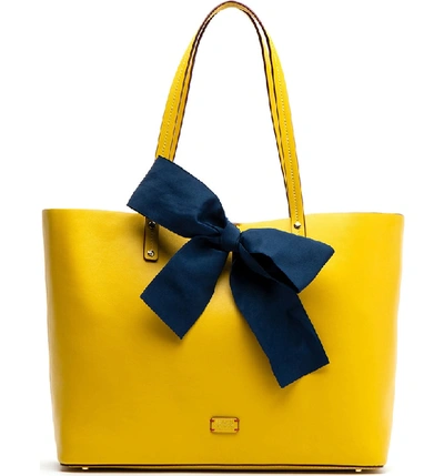 Frances Valentine Trixie Leather Tote - Yellow In Yellow/ Navy