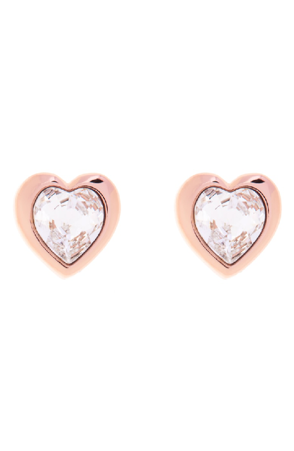 Gold Earrings: Swarovski Heart Earrings Rose Gold