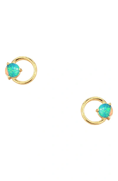 Wwake Large Opal Circle Stud Earrings In 14kt Gold