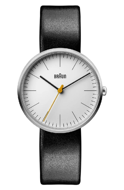 Braun Classic Leather Strap Watch, 38mm In Black/ White/ Silver