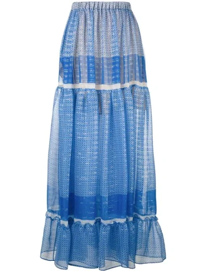 Stella Mccartney Woman Elsa Tiered Printed Silk-blend Chiffon Maxi Skirt Blue