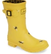 Joules Print Molly Welly Rain Boot In Gold Botanical Bees