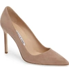 Manolo Blahnik 'bb' Pointy Toe Pump In Taupe Suede