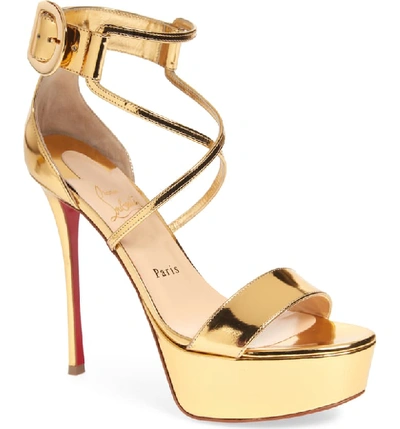 Christian Louboutin Choca 130 Mirrored Leather Platform Sandals In Gold