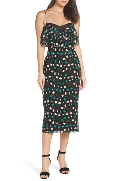 Cooper St Treasure Frilled Popover Sheath Dress In Black/ Pine Green