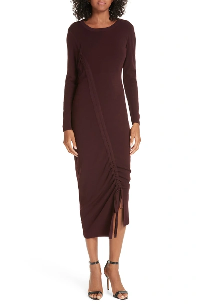 Milly Diagonal Ruched Tunnel Dress In Bordeaux