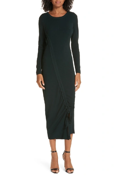 Milly Diagonal Ruched Tunnel Dress In Hunter Green