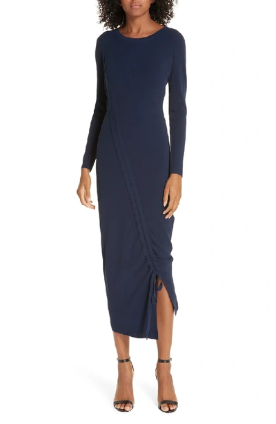 Milly Diagonal Ruched Tunnel Dress In Navy