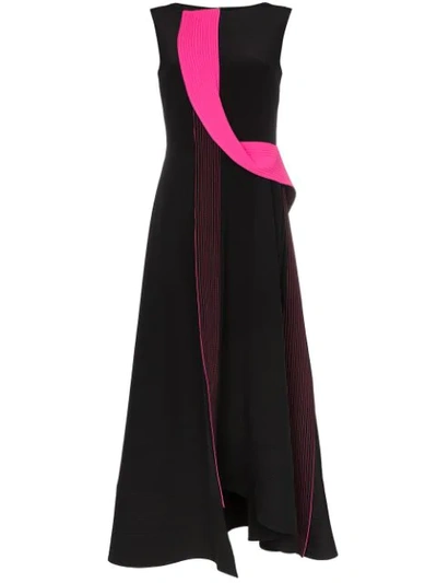 Roksanda Contrast Panel Asymmetrical Silk Georgette Dress In Black