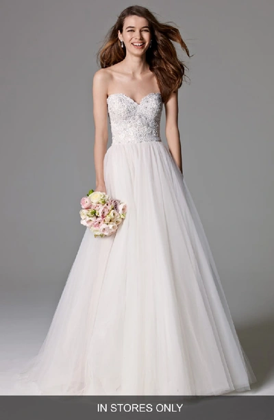 Watters Sheridan Strapless Lace & Tulle A-line Gown In Ivory