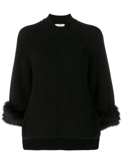 Fendi Genuine Fox Fur Cuff Cashmere Sweater In Gme Black