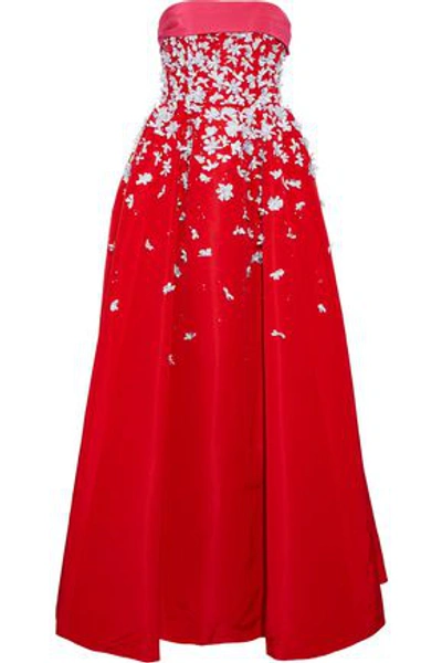 Carolina Herrera Woman Strapless Floral-appliquéd Silk-faille Gown Red